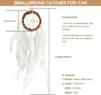 Mini Dream Catcher Car Rear View Mirror Accessories White Wall Hanging Native American Car Interior Decor Charms Natural Rattan Feathers Ornament for Women