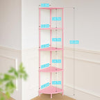 Yoobure Corner Shelf Stand, 5-Tier Bookshelf, 65" Tall Shelves for Bedroom, Living Room, Narrow Display Bookcase, Pink with Display Shelves for Office