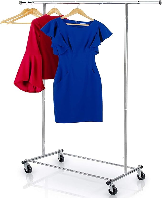 HOME IT Clothes Rack for Hanging Clothes - Heavy Duty Commercial Grade Chrome for Clothing, Garment Rack Adjustable, Collapsible, Expandable Clothing Rack, 200 LBS Capacity