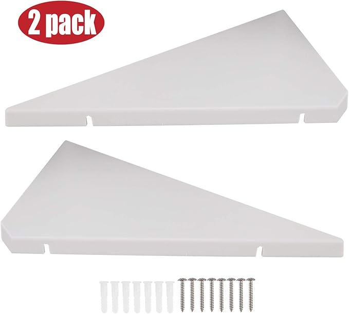 evron Corner Mounting Shelf Set of 2 – Easy to Install Floating Wall Shelves with Wood Grain Finish, Durable and Waterproof ABS Plastic for Kitchen, Bathroom, Living Room Home Décor