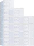 NEWBULIG 30 Clear Shoe Storage Boxes, Shoe Organizer for Closet with Lid, Plastic Stackable Breathable Shoe Cabinet with Lid for Sneakers, Heels & Boots, White