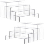 Anglelife Large Acrylic Risers, 8 Pcs 2 Set (7”L~8”L~9”L) Rectangular Stands Shelf Clear for Decor, Clear Display Risers Cake Shelves Retail Shoe Showcase