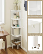 Corner Shelf, 5 Tier Corner Bookshelf, Display Corner Shelf Stand with Storage Rack, Wall Corner Bookshelf for Living Room, Bedroom, Office, White