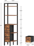 YATINEY Corner Shelf Stand, 5-Tier Corner Bookshelf with 3 Drawers, Industrial Display Shelf for Narrow Spaces, Wooden Small Bookcase, Easy Assembly, Rustic Brown and Black CJ10BR