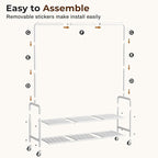 MISSLO Heavy Duty Clothes Rack with Shelves 46.5" Large Rolling Clothing Racks for Hanging Clothes, Garment, Coat, White