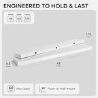 Homeforia White Floating Shelf 48 inches, High End Solid Real Wood 48inch Long Floating Shelves for Wall Mounted, White Wooden 48in Floating Shelves, Heavy Duty Bracket, 48 X 6.5 X 1.75 inch, Set of 2