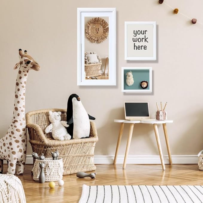 KTKDE 8x8 Picture Frame Real Glass, Display Pictures 4x4 with Mat or 8x8 Without Mat, Modern Style Wood Composite Frame,White Gallery Wall Frame & Table Top Display，best gift