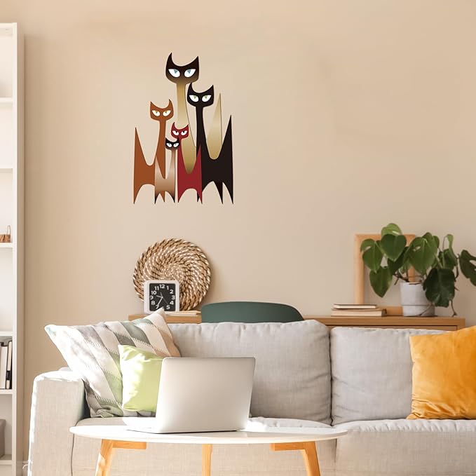Wesiti Cat Wall Art Decor Iron Wall Sculptures Decor for Cats Lover 10.6 x 15.7 Inches Colorful Mid Century Cat Retro Signs for Home Living Room Bedroom Kitchen Office(Modern)