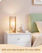 EDISHINE Small Wood Table Lamp, 13.5" Modern Bedside Lamp, Beige Linen Shade, Natural Wood Cylinder Nightstand Lamp for Bedroom Living Room, On-Off Line Switch, E26 Base (Bulb Not Included)
