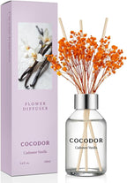 COCODOR Flower Reed Diffuser Set / 3.4oz / Cashmere Vanilla/Scent Diffuser with Sticks Home Fragrance Reed Diffuser for Bathroom Shelf Decor