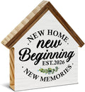 2026 Housewarming Gifts, New Home Gift Ideas, New Beginnings House Shaped Wooden Block Sign, Home Living Room Decor for Desk Table Shelf