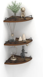 Trwcrt Corner Shelf Wall Mounted Set of 3, Floating Wall Shelves Rustic Wooden Storage Shelves for Bedroom, Living Room, Bathroom, Brown