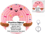 Funny Positive Crochet Donut,Emotional Support Donuts Themed Gift,cute Stuffed Animals Plush,Birthday Gifts for Women,friends(Pink Donut)