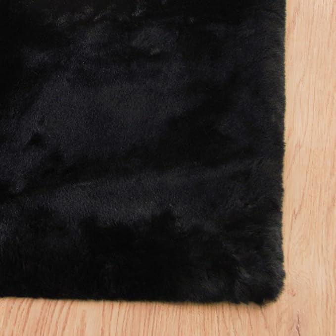 Black Round Area Rug 5ft Washable Faux Fluffy Fur Rug for Bedroom Circle Nursery Rug for Living Room Girl Room Cute Décor