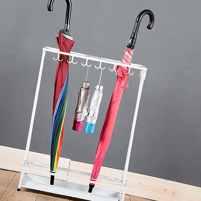 10 Holes 8 Hooks Umbrella Rack,Umbrella Rack Stand,Umbrella Holder with Removable Drip Tray Umbrella Storage for Home Office Entry Hallway(white), Umbrella Rack Stand,10 Holes 8 Hooks Umbrella Ra