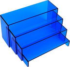 ELEGANTLIFE Acrylic Display Risers Set of 4, 4-Level Tiered Display Stands for Cupcakes, Small Figures & Jewelry, Compact Countertop Display Shelf, Multiple Colors Available (Translucent Blue)