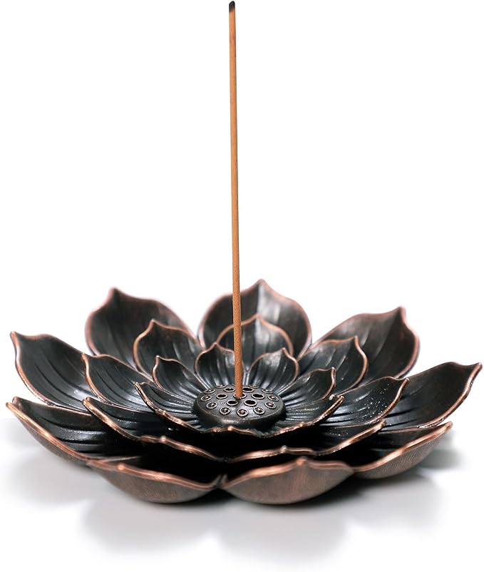 GARMOLY Large Incense Holder for Sticks Anti-Ash Spilling, Brass Lotus Incense Stick Holder and Detachable Ash Catcher