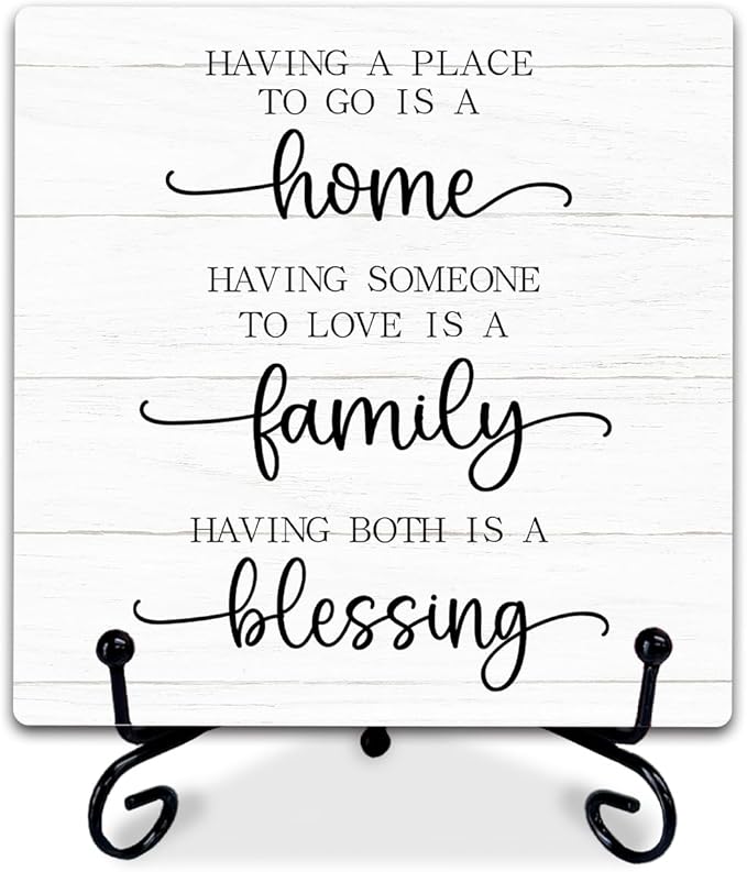 5" Rustic Home Wooden Sign - 'Having A Place To Go Is A Home' Farmhouse Wooden Plaque with Metal Stand, Family Blessing Decor for Housewarming, Office, or Living Room - A10