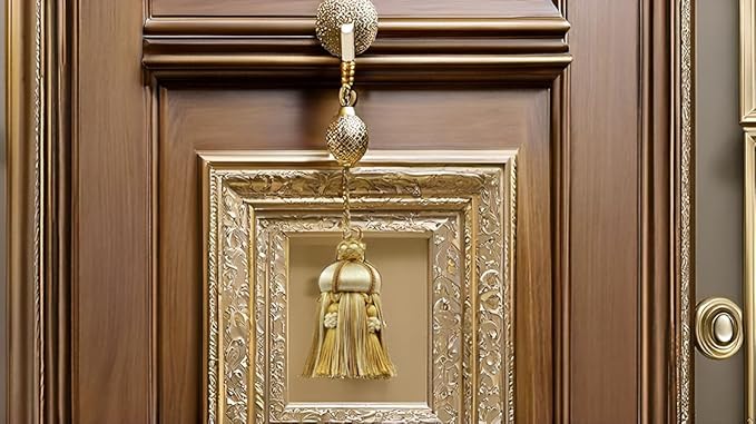 Elegant Hand-Crafted 4" (10cm) Key Tassel, 3 1/2" (8.5cm) Loop, Accented with Crown Tassels (KTAX4) Almond Beige Multicolor #LX01 (Gold Beige, Light Brown, White Ivory) Individually Sold