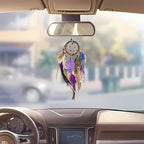 Mini Dream Catcher for Car Rear View Mirror Accessories - Handmade Small Purple Dreamcatchers Boho Car Charm Interior Decor, Native Ameican Indian Ornament
