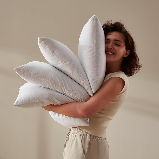 Feather Throw Pillow Inserts Set of 2, Soft Fluffy Square 20 x 20 Inches Decorative Pillow Insert, Feather and Down Filled Euro Pillows