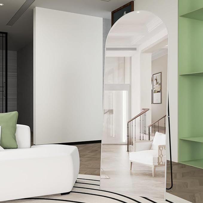 Full Length Mirror, 56"x16" Arch Floor Mirrors with Stand, White Arched Full Body Standing or Leaning Mirror for Bedroom, Living Room