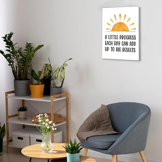 Inspirational Office Wall Art Decor, Motivational Add Up to Big Results Positive Quote Daily Affirmations Artwork Posters for Home Office Gym Classroom Decorations (8 X 10 Inches, Framed)