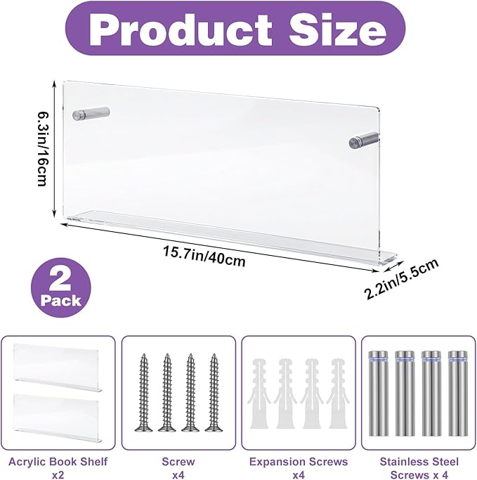 2 Packs Acrylic Magazine Holder Wall Mount Acrylic Display Vinyl Records Holder, Clear Bookshelves Wall Decor Hanging Magazine Holders for Waiting Room, Living Room