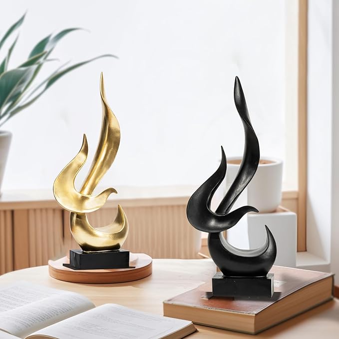 Gold Fire Flame Sculpture, Modern Abstract Resin Statue, Art Statue Home Decor for Living Room TV Stand Coffee Table Shelf Accents Decor.（Small）