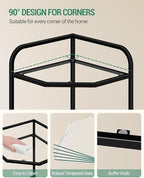 Hzuaneri Corner Shelf Stand, 6-Tier Glass Bookshelf Bookcase, Bathroom Organizer, Plant Stand, Steel Frame, Tempered Glass, Modern Style for Living Room, Bathroom, Kitchen, Black CS90600B
