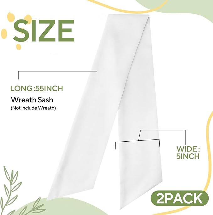 2 Pcs White Wreath Sash for Front Door Linen Wreath Ribbon Bow for Yard Porch Garland Home Decor