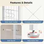 OLIXIS 6 Storage for Bedroom with Hanging Rack with LED Lights & Charging Station, Fabric Chest of Storage with Rack, Wooden Top, for Home Living Room Entryway White