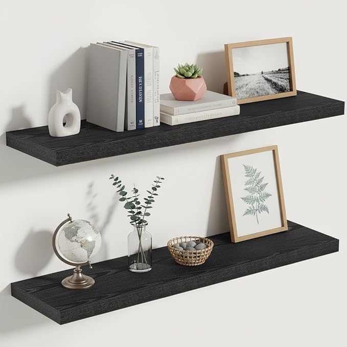 Vivelove 30 Inches Floating Shelves Wall Mounted, 10" Deep Wall Shelves for Bedroom, Bathroom, Living Room, Kitchen, Office, Home Decor, Modern Shelf, Set of 2, Black, 30x10.2x1.5