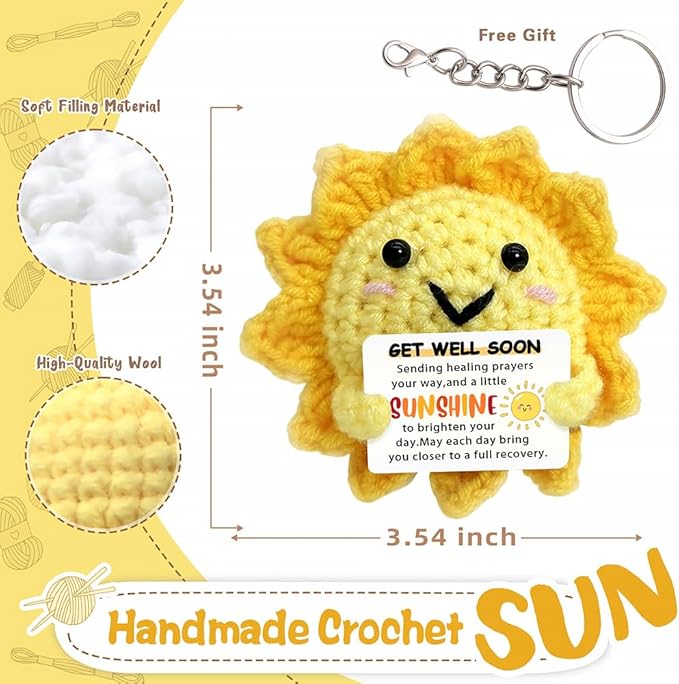 Get Well Soon Gifts - Handmade Positive Crochet Sunshine Dolls with Cheer Up Messages, Crochet Emotional Support Buddies for Surgery Recovery & Healing | Get Well Soon Gifts for Kids, Women, Men