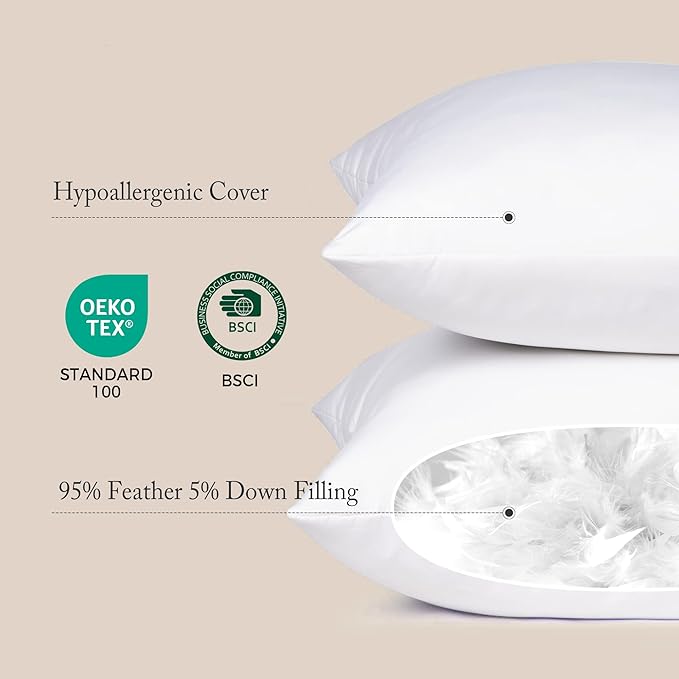 puredown® Natural Feather Down Throw Pillow Inserts 20 x 20 (Set of 2, White), Décor Pillow for Couch, Chairs, Office, Apartments