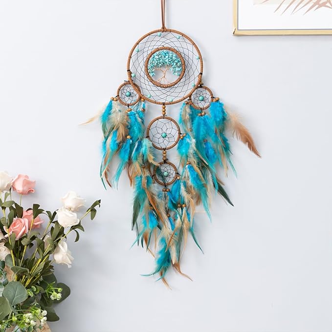 Dream Catcher, Handmade Dreamcatcher with Healing Crystal Stone, Tree of Life Dream Catchers Hanging Ornament for Home Bedroom Birthday Party, Perfect Craft Gift for Kids