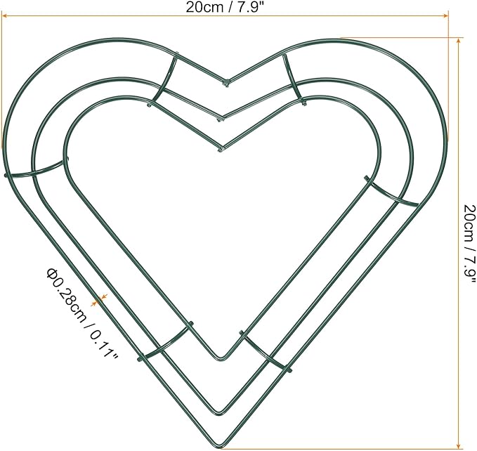PATIKIL 8 Inch Christmas Wire Wreath Frame, Metal Heart Shape Dream Catcher Rings Macrame Wreath Floral Hoop for Home Car DIY Craft Wedding Wall Hanging Decorations, Green