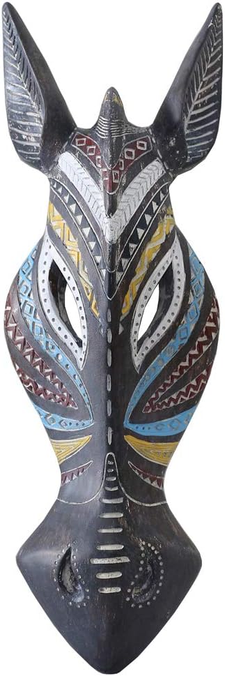 OTARTU 5 by 14 inch African Animal Zebra Mask Wall Decor Sculpture Hand Carved Geometric on Surface,Africa Tribe Style (Zebra)