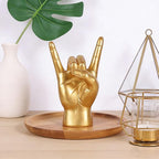 QIANLING 7.7" Gold Rock On Hand Statue, Modern Hand Gesture Sculpture, Rock Music Room Decor, Heavy Metal Party Accent Tabletop Figurine for Desk, Bookshelf, Mantel & Home Office