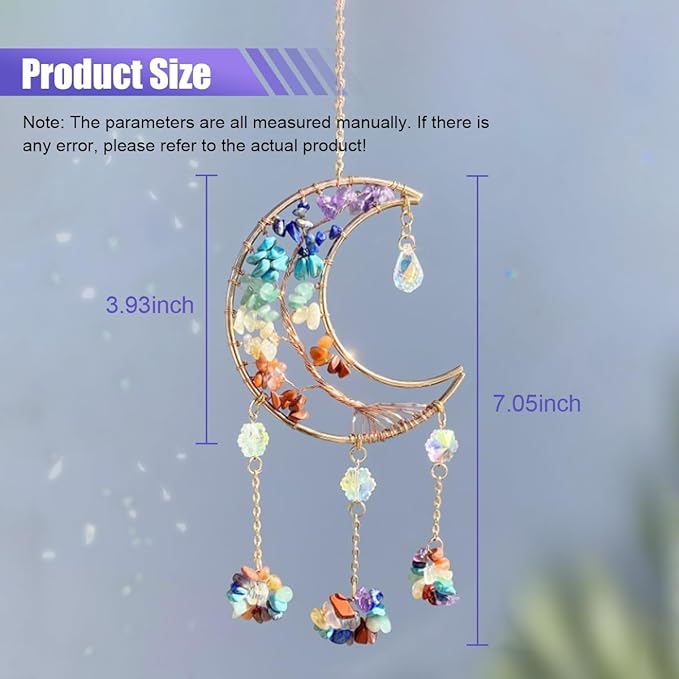 Colorful Moon Car Pendant, Sun Catcher Crystal Stone Craft, Dream Catcher Car Rear View Mirror Charm, Car Hanging Decorative Accessories, Car Interior Ornament for Room Window Wall