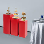 3Pcs Square Display Pedestal Stands Set for Party, Metal Display Stand Plinth Pillars, Cake Stands Pillars for Wedding Birthday Art Decor Risers, 11.8*31.5" (L), 11.02*25.6" (M), 10.24*23.6" (S)