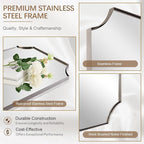 ANDY STAR Brushed Nickel Mirror 24x32 Inch, Scalloped Bathroom Mirror, Silver Rectangle Mirror in Anti-Rust Stainless Steel Metal Thin Frame Deep 1", Horizontal/Vertical