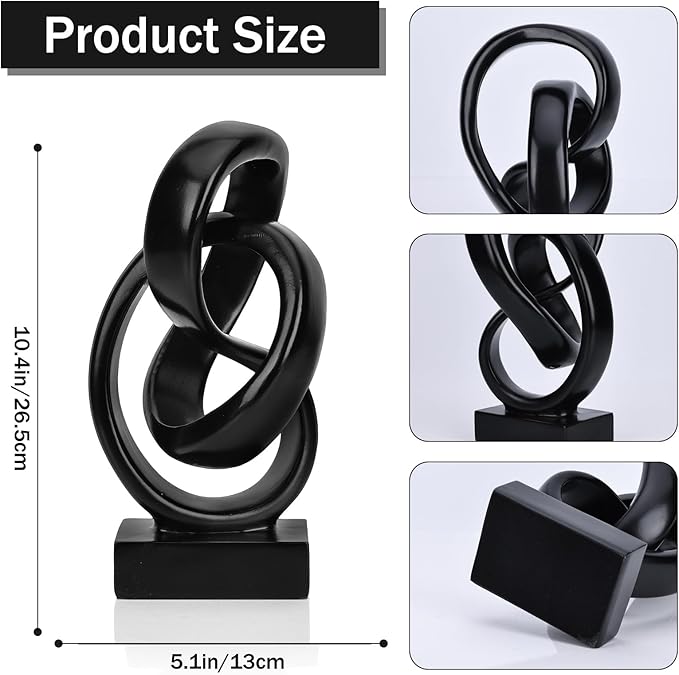DOVDOV Abstract Black Knot Sculpture, Geometric Decor, Black Decorative Piece for Living Room Coffee Table or Bookshelf Top, Office Coffee Table or Entryway Console Decor.