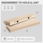 Homeforia 20 inch Wood Floating Shelves, High End Solid Natural Wood 20inch Floating Shelf for Wall Mounted, Unfinished Wooden 20in Floating Shelves, Heavy Duty Bracket, 20 X 6.5 X 1.75 inch, Set of 4