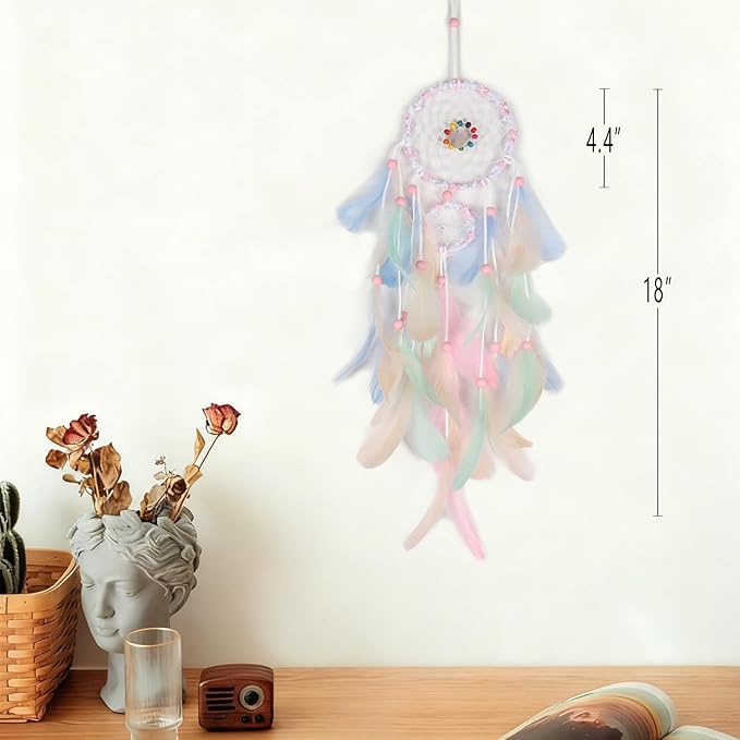 Dream Catcher for Girls Bedroom Wall Decoration, 4.4" x 18" Traditional Circular Net Wall Hanging Home Decor,Colorful