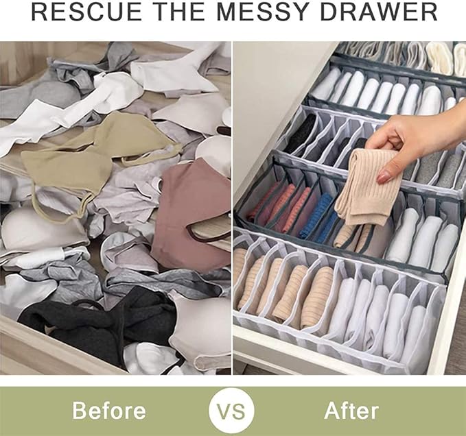 Underwear Organizer, 3 Set Foldable Bra Underwear Organizer Drawer Divider Storage Organizer for Underwear, Socks, Ties, Bras, Women Underwear Storage Compartment Box (White)