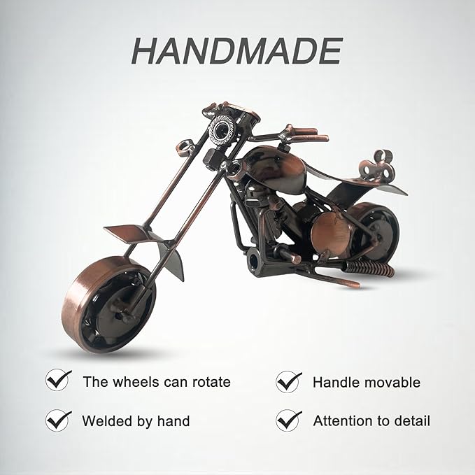 Metal Motorcycle Decor, Copper Chopper Motorcycle Figurine,5.9”x3.5”Unique Iron Motorcycle Sculpture,Cool Home Office Desk Decor,Art Gift Vintage,Christmas Birth Gift for Men Boyfriend Husband