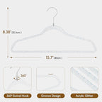 50 Pack Clear Plastic Hangers with Blue Glitter, Acrylic, Ultra Slim, Space Saving, for Coats, Pants, Suits, Shirts, Skirts, Dress Clothes