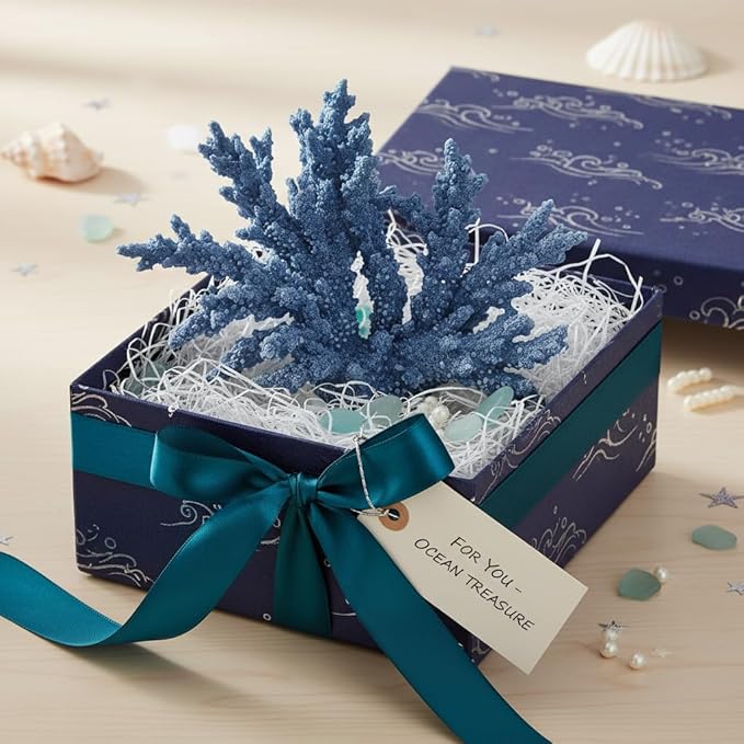 Etlemonde Beach Coastal Blue Coral Reef Decor Resin Statue - Faux Sea Coral Reef for Bathroom Shelf, Coffee Table, Nautical Beach House Home Decor Accent