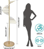 Metal Scarf Rack, Freestanding Spiral Scarf Holder Commercial Hijab Organizer Belt Pants Hanger with 30 Rods for Clothing Store Home, Space Saving Shelves (Color: Gold, Size: 17''x67'')